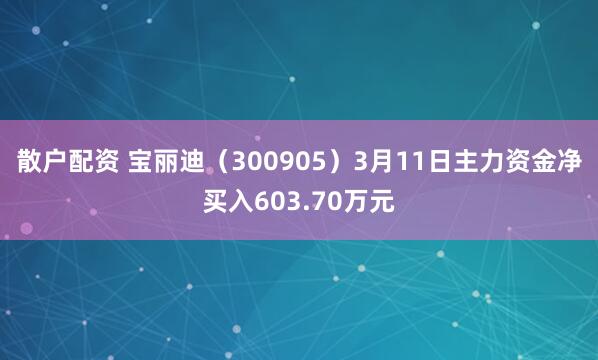 散户配资 宝丽迪（300905）3月11日主力资金净买入603.70万元
